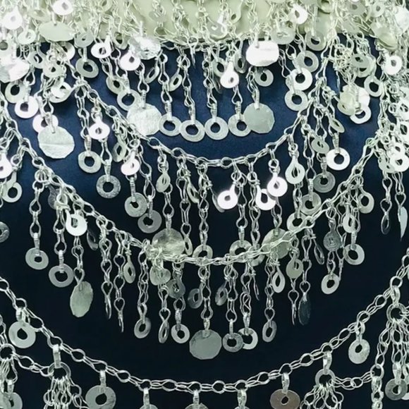 Multilayers Afghan Silver Necklace, Gypsy Silver Kuchi Bib Necklace - Picture 5 of 10